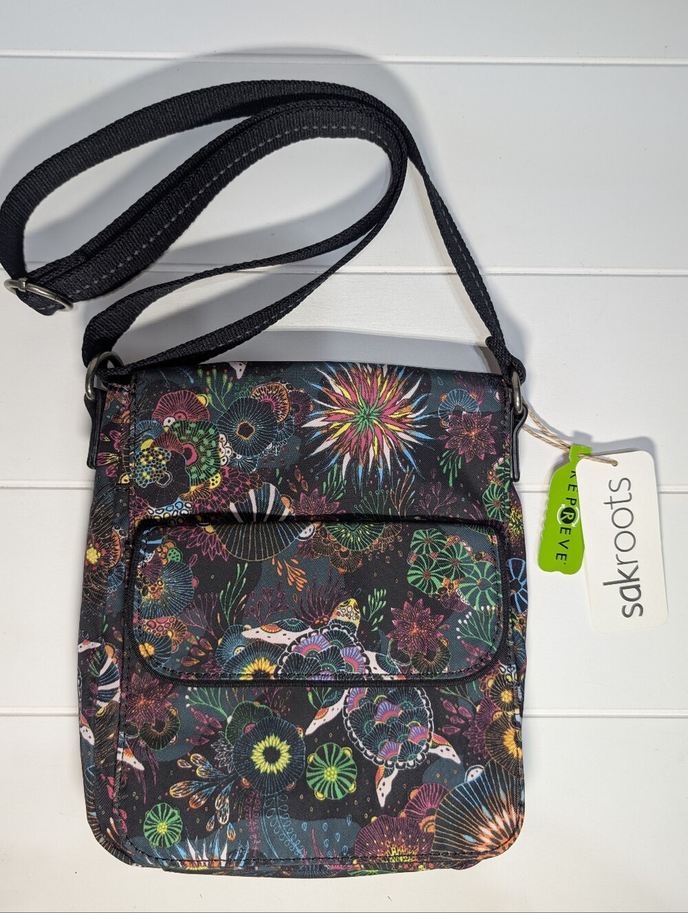 Sakroots On The Go Colorful Rainbow Seascape Small Crossbody Messenger Bag
